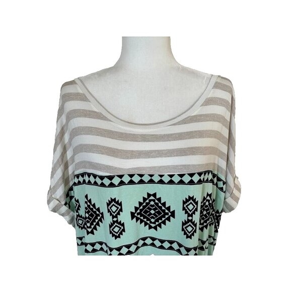 NWT LULAROE LEAH Cuff Sleeve Tunic Top Size 3XL Mint Green Aztec Print Soft - Picture 2 of 7